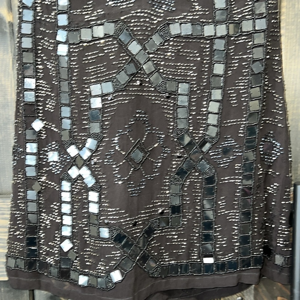 Free People Speak Easy Mini Dress‎ S Black Sequins Boho Beaded Party Semi Formal - Picture 9 of 11